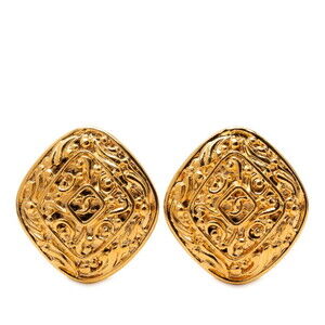 CHANEL Gold Diamond Logo Earrings